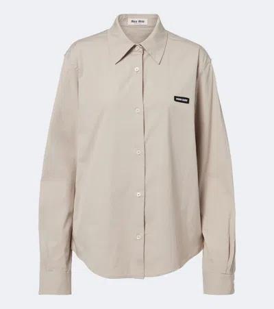 Miu Miu Cotton-blend Poplin Shirt In Neutral