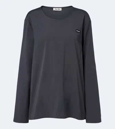 Miu Miu Cotton-blend Poplin T-shirt In Grau
