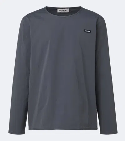 Miu Miu Cotton-blend Poplin T-shirt In Gray