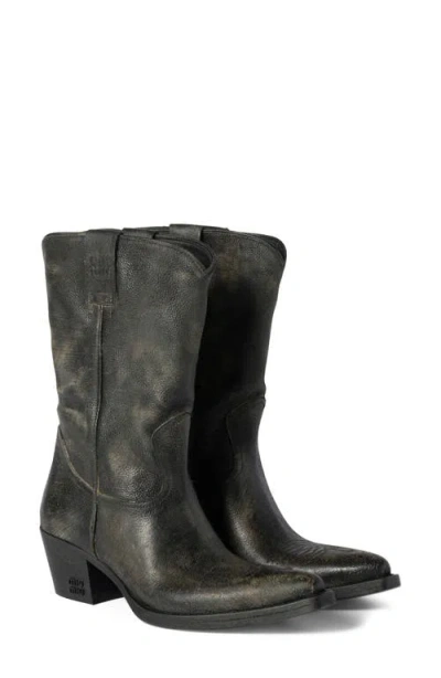 Miu Miu Leather Boots In Nero