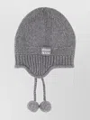 Miu Miu Cozy Knit Beanie Hat With Ear Flaps In Gray