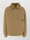 Miu Miu Cozy Shearling Collar Jacket And Pockets In Brown