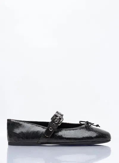 MIU MIU CRACKLED LEATHER BALLERINA SHOES