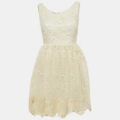 Pre-owned Miu Miu Cream Cord Guipure Lace Mini Flared Dress S In White