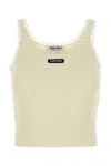 Miu Miu Ribbed Tank Top With Lace Details In White