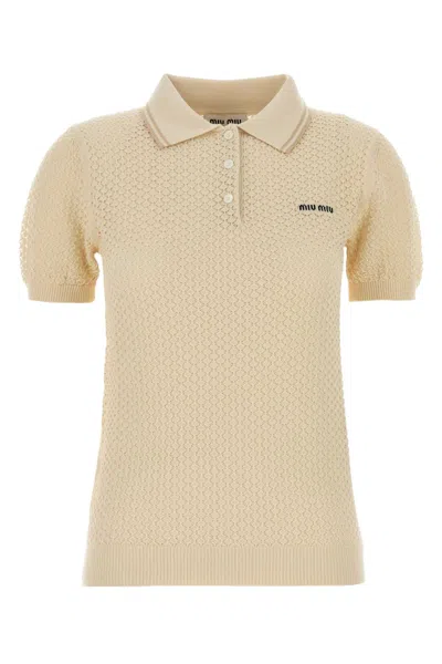 Miu Miu Cream Crochet Polo Shirt In Neutral