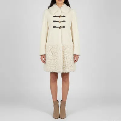 Pre-owned Miu Miu Cream Fur Shearling Coat M In White