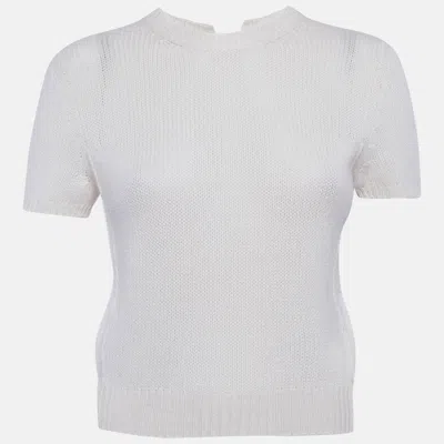 Pre-owned Miu Miu Cream Knitted Cashmere Short Sleeve Sweater Xs In White