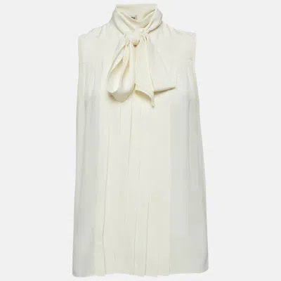 Pre-owned Miu Miu Cream Silk Pleated Sleeveless Shirt S