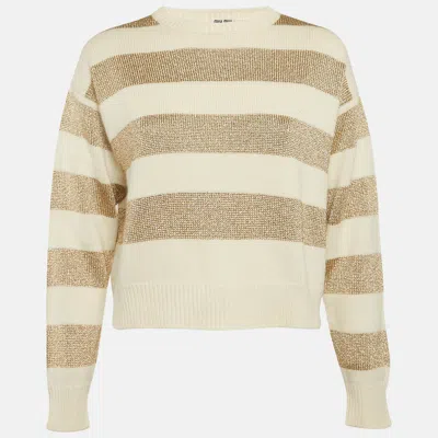 Pre-owned Miu Miu Cream Striped Lurex Knit Sweater S