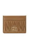 Miu Miu Quilted Nappa Leather Card Holder In Brown