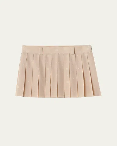 Miu Miu Crepe De Chine Pleated Mini Skirt In Albino