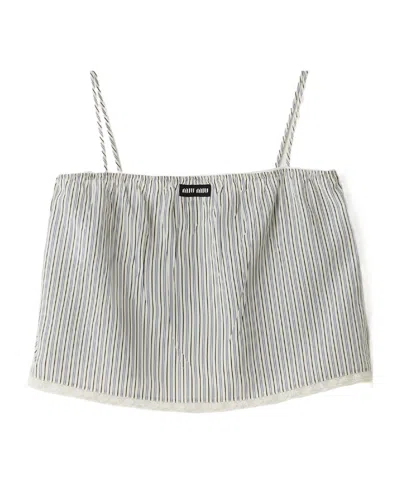 Miu Miu Striped-pattern Lace-trimmed Top In White