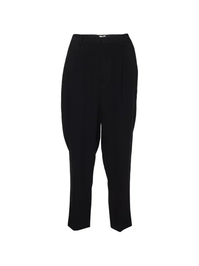 Pre-owned Miu Miu Crepe Tapered Trousers In Black