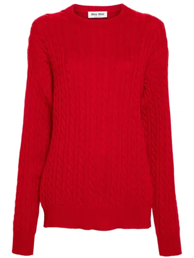 Miu Miu Crew-neck Cable-knit Jumper In Red