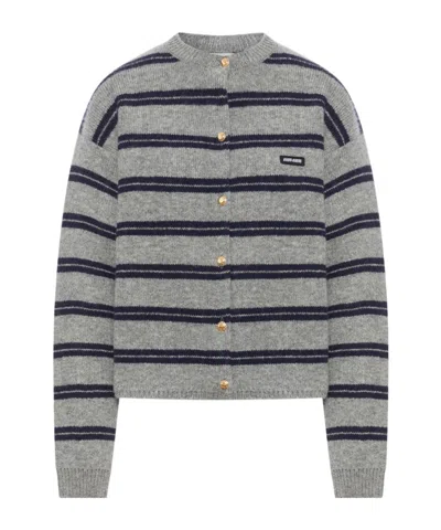 Miu Miu Crew Neck Long Sleeve Sweater In Gold