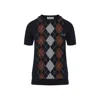 Miu Miu Cashmere Argyle Short-sleeve Sweater In Blue