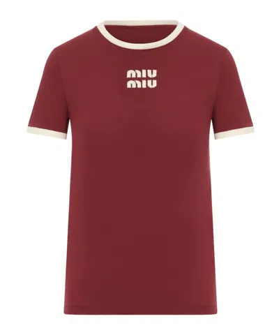 Miu Miu Crew Neck T-shirt In Red