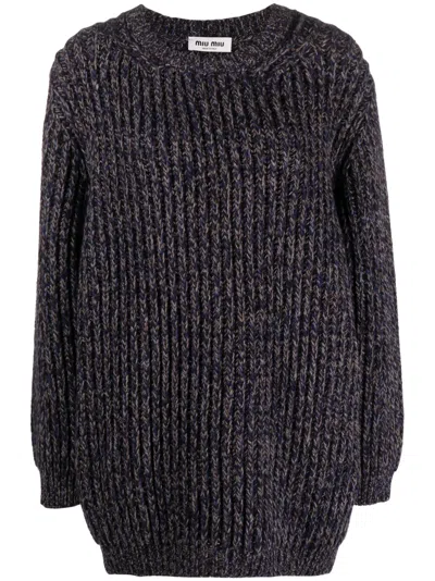 Miu Miu Crew-neck Virgin-wool Knitted Jumepr In Blau