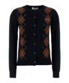 Miu Miu Diamond Knit Cardigan With Ribbed Finish In Blue