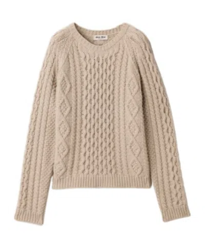 Miu Miu Crew-neck Sweater In Neutral