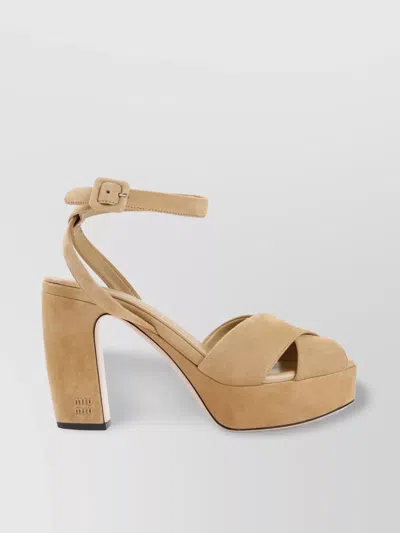 MIU MIU CRISS-CROSS BANDS SUEDE SANDALS WITH ALMOND TOE