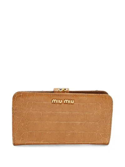 Pre-owned Miu Miu Croc-embossed Leather Wallet In Brown