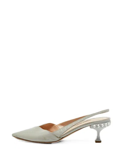Pre-owned Miu Miu Croc-embossed Slingback Pumps In Blue