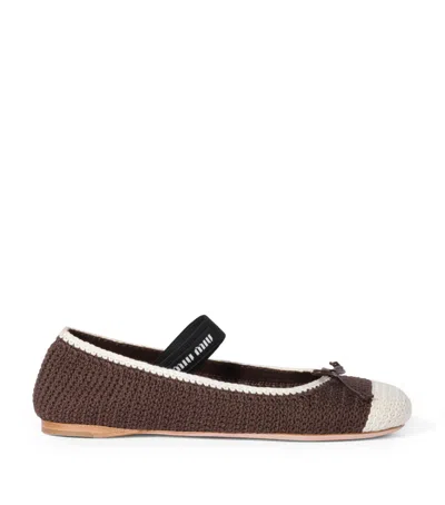 Miu Miu Crochet Ballet Flats In Brown