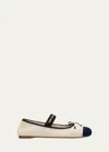 Miu Miu Ballerina In White And Black Crochet Knit Women In Avorio Blu
