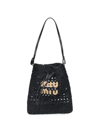 Miu Miu Crochet Bucket Bag In Black  