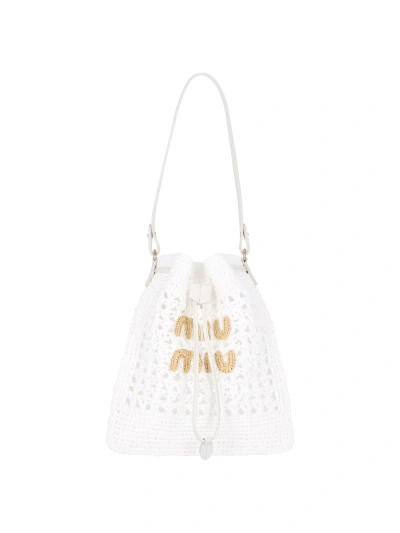 Miu Miu Crochet Bucket Bag In White