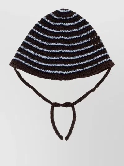 Miu Miu Crochet Bucket Hat Knit Texture Stripes In Black