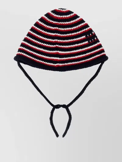 Miu Miu Crochet Bucket Hat Striped Design Ear Flaps In Black
