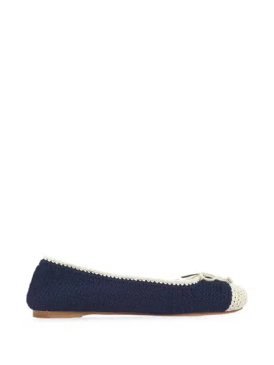 Pre-owned Miu Miu Crochet Cap-toe Ballet Flats In Blue