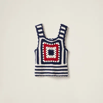 Miu Miu Crochet Cashmere Top In Navy