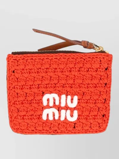 Miu Miu Crochet Chain Detail Compact Card Holder In Orange