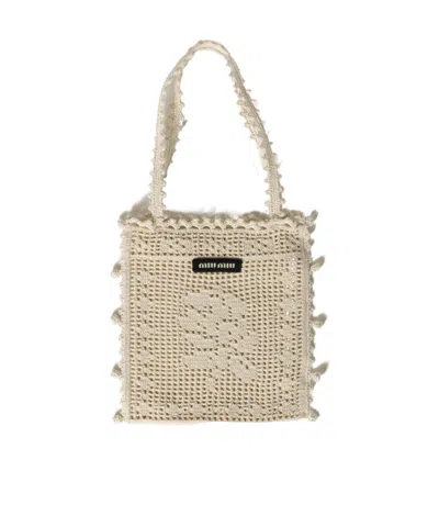 Miu Miu Crochet Cotton Handbag In White