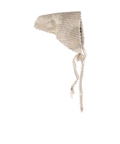 Miu Miu Crochet Cotton Triangle Scarf In Neutral