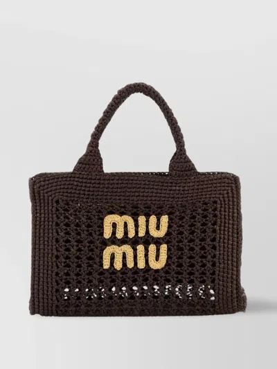 Miu Miu Crochet Handbag Dual Handles In Brown