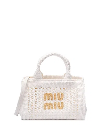 Miu Miu Crochet Handbag In White