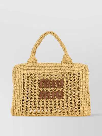 Miu Miu Crochet Handbag With Adjustable Shoulder Strap In Brown