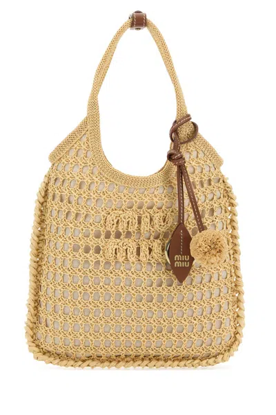 Miu Miu Crochet Ivy Handbag, 20 Cm X 20 Cm X 4 Cm In Beige O Tan