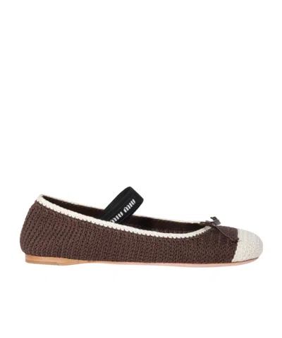 Miu Miu Crochet Knit Ballerinas In Brown