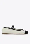 Miu Miu Ballerina In White And Black Crochet Knit Women In Ivory