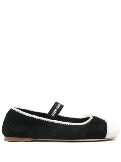 Miu Miu Knitted Ballerina Shoes In Black