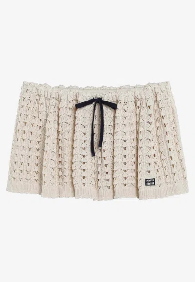 Miu Miu Crochet Miniskirt In Natural Color In Neutral