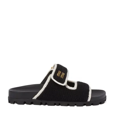 MIU MIU MIU MIU LOGO-LETTERING SLIP-ON SANDALS