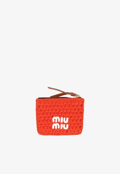 Miu Miu Crochet Knit Zipper Coin Purse In Multi