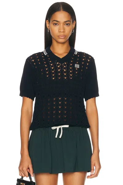 Miu Miu Crochet Polo Top In Blue